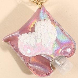HOLOGRAPHIC HEART HAND SANITIZER HOLDER KEYCHAIN
